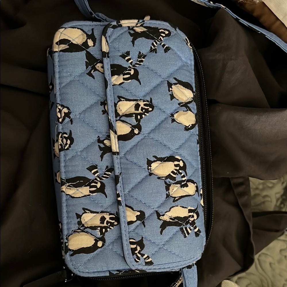Blue Quilted Penguin Wristlet